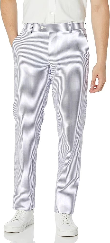 Kroon Men's Andrew Flat Front Aim Active Inspired Movement Combed Cotton Seersucker Suit Separate Pants Modern Fit