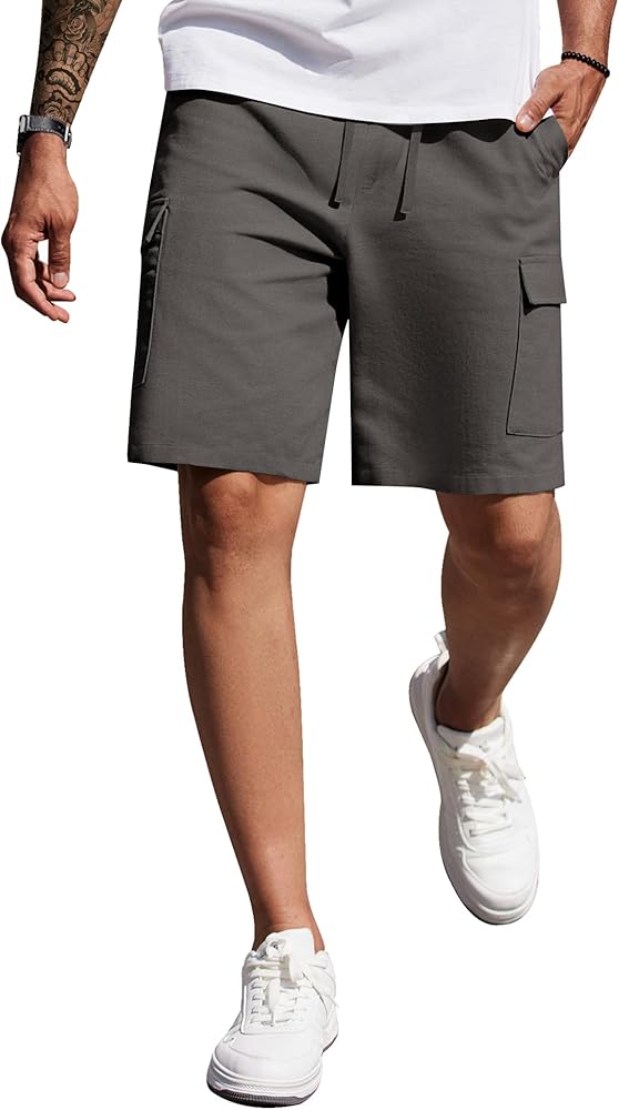 COOFANDY Men's Cargo Shorts 9" Relaxed Fit Casual Shorts Internal Drawstring Outdoor Hiking Shorts with Multi Pockets