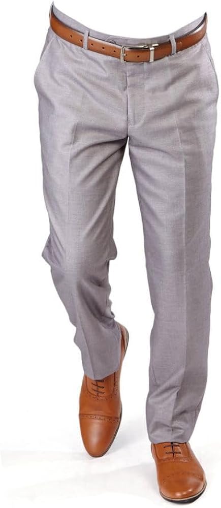 Slim Fit Men's Solid Suit Pants Trouser Flat Front No Pleats Dress Slacks