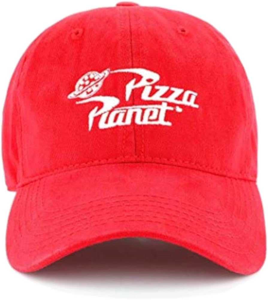 Concept One Mens Disney Pixar Toy Story Dad Hat, Pizza Planet Delivery Cotton Adjustable With Curved Brim Baseball Cap, Red