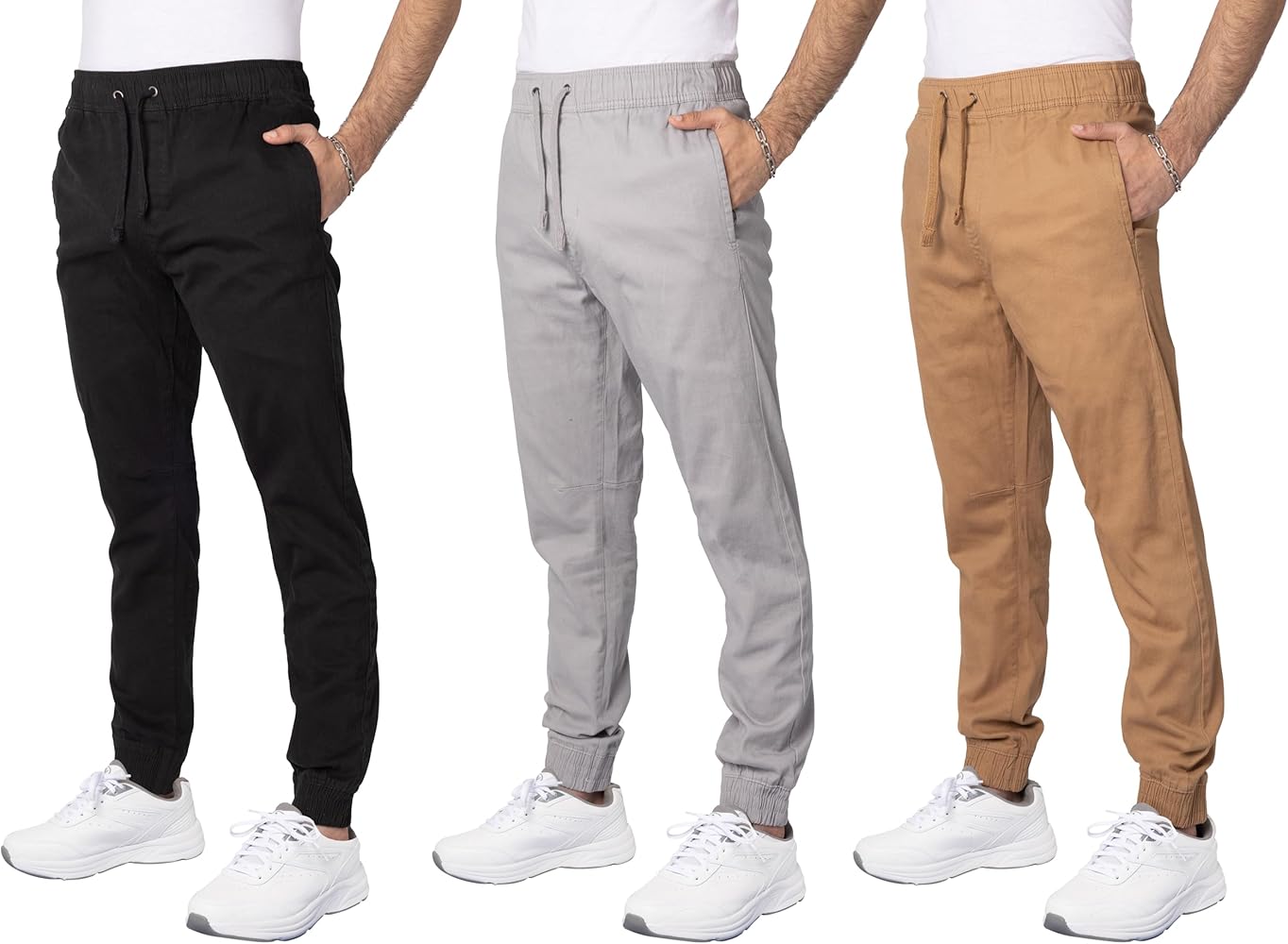 XS Apparel Joggers for Men 3 Pack: Casual Slim Twill Mens Joggers with Pockets, Elastic Drawstring Mens Dress Pants (S-XL)