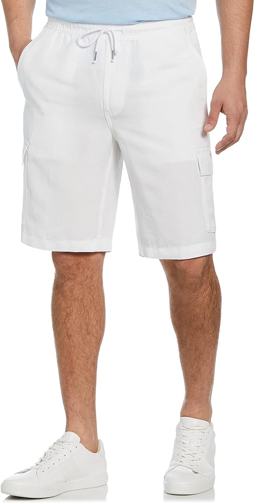 Cubavera Men's 10” Linen Blend Pull-On Drawstring Cargo Short, Classic Fit