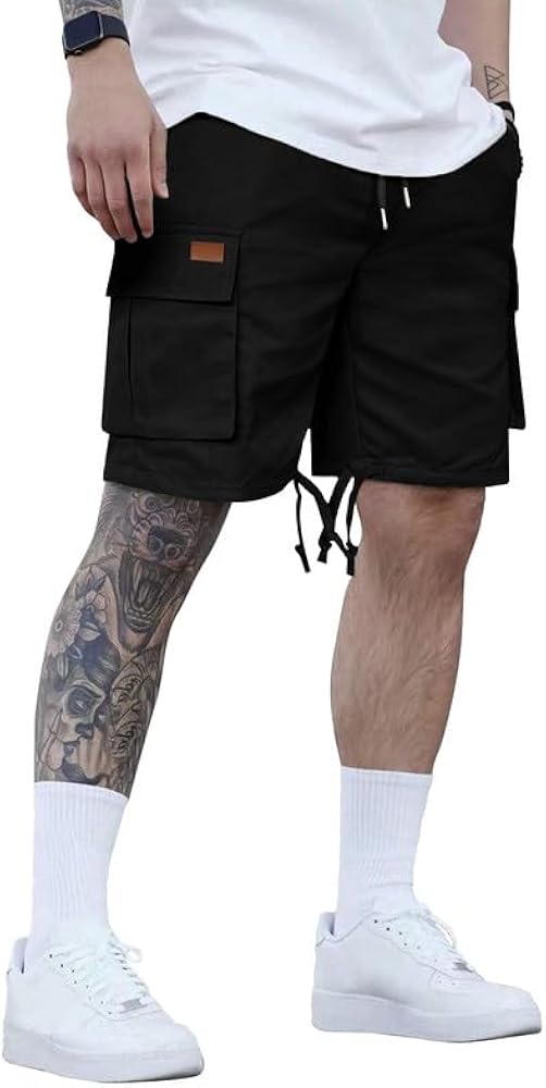 ALLABREVE Mens Drawstring Multi Pocket Cargo Short Outdoor Hiking Relaxed Fit Chino Short