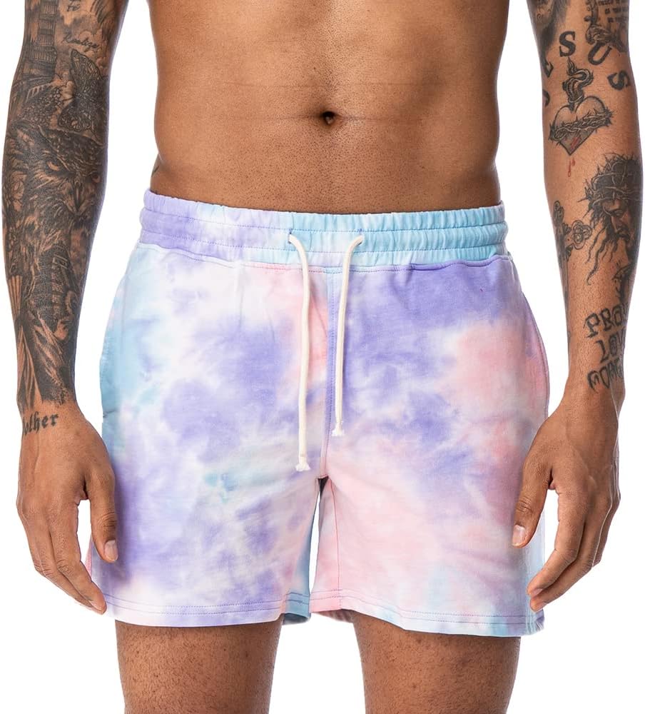 AIMPACT Men's Tie Dye Shorts Bodybuilding Workout Cotton Gym Shorts with Pockets