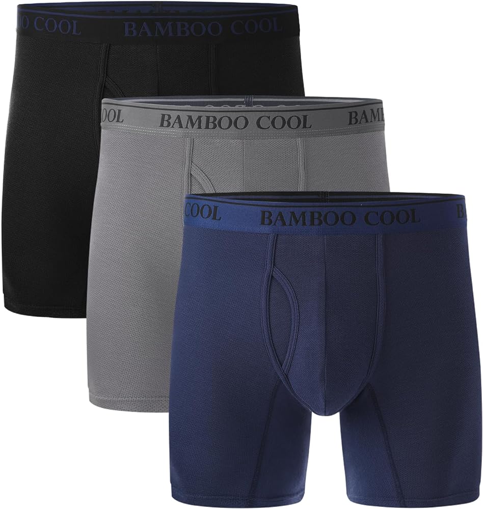 BAMBOO COOL Men's Underwear Boxer Briefs 360° Cooling Mesh Breathable Moisture-Wicking Underwear For Men 3 Pack