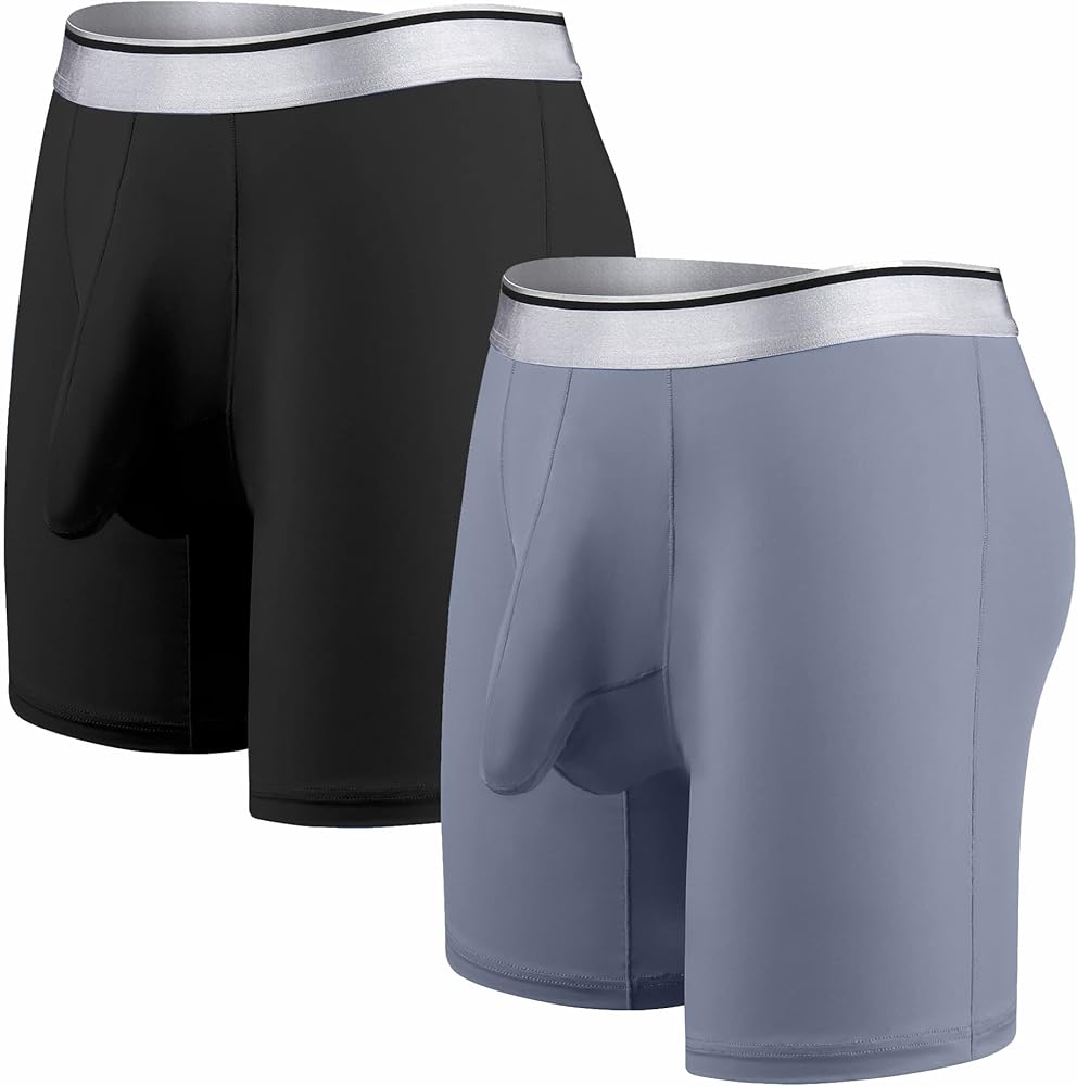 Men's Underwear Silky Smooth Boxer Briefs Long Leg Quick Dry Boxer Briefs with Separate Pouch