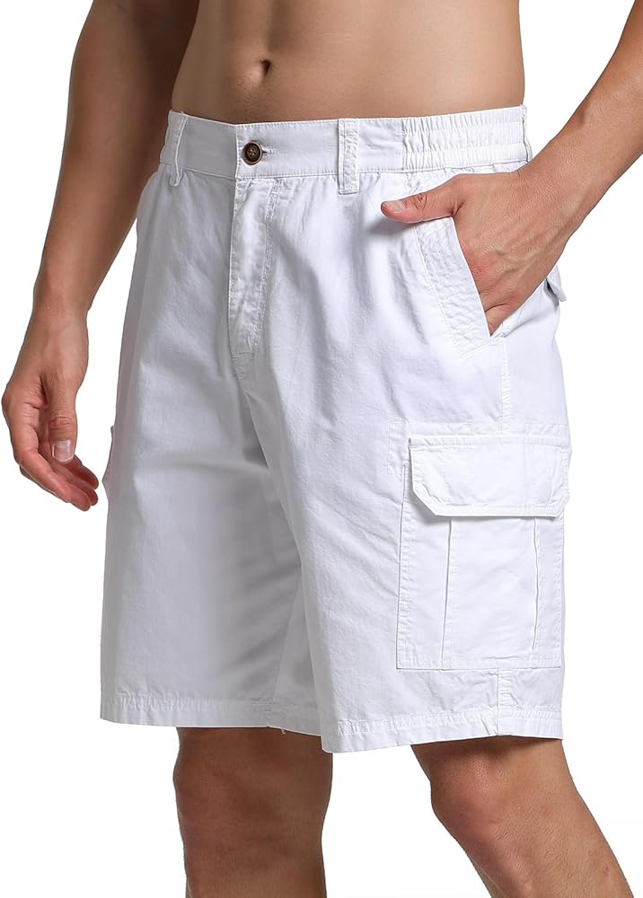 Men's Cargo Shorts 10" Cotton Classic Casual Golf Hiking Shorts with 6 Pockets