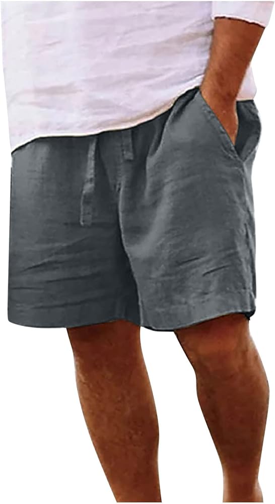 Muscularfit Mens Big and Tall Shorts Casual Drawstring Cotton Linen Shorts with Pockets Regular Fit Stretch Work Beach Shorts