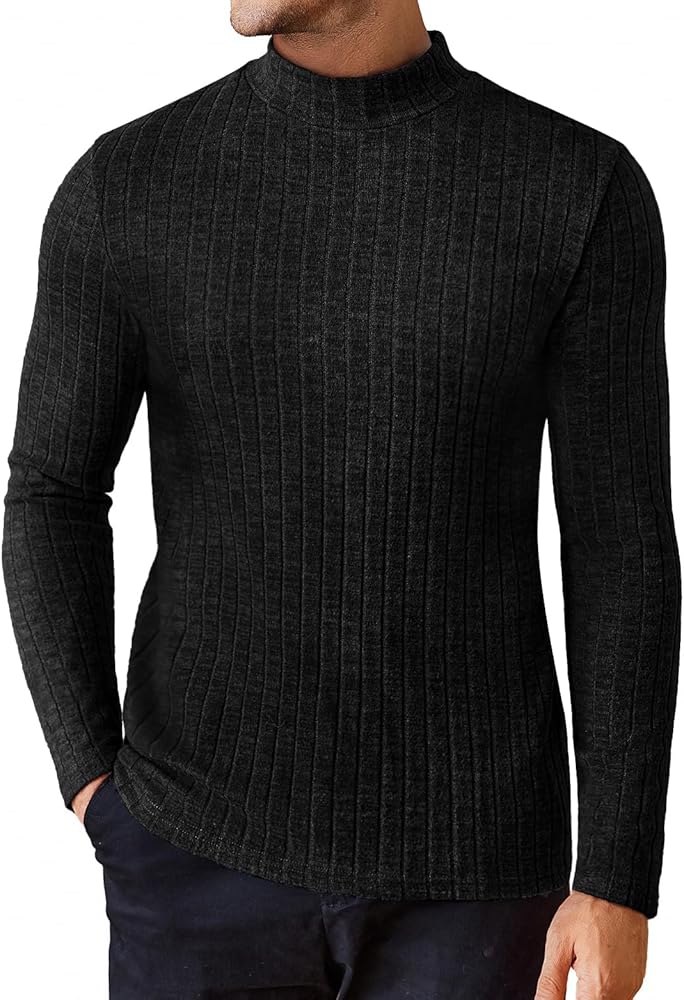 Ekouaer Men's Long Sleeve Shirts Mock Turtleneck Underwear Tops Fleece Ribbed Knit Pullover Sweater Basic Thermal Sweatshirts