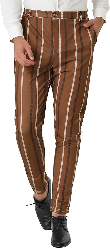 Lars Amadeus Men's Casual Striped Dress Pants Slim Fit Flat Front Contrast Color Skinny Trousers