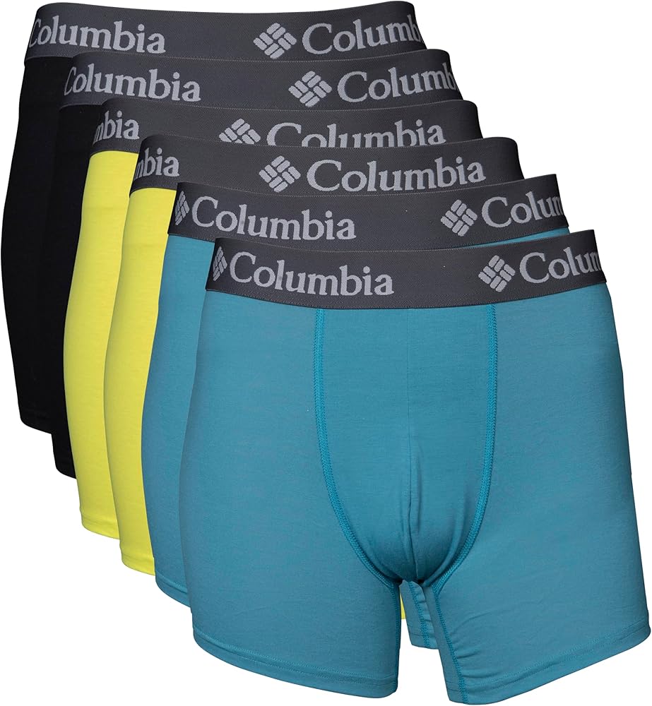 Columbia Men's 6 Pack Performance Boxer Brief, Teal/Neon Green/Black, Small