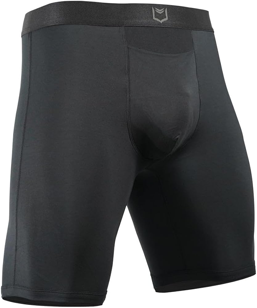 SHEATH V Men's 8" Sports Performance Boxer Briefs w/Horizontal Fly - Black | Single Pouch, Athletic Fit