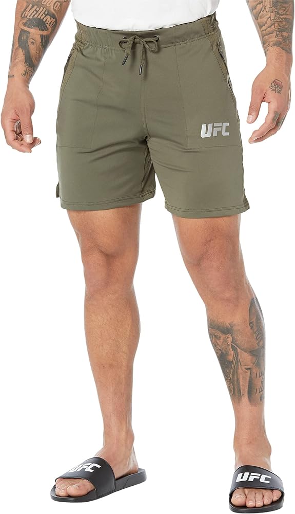 UFC Men’s Elastic Waist Shorts without Brief – Stretchable Polyester – Drawstring Closure – Zippered Pocket