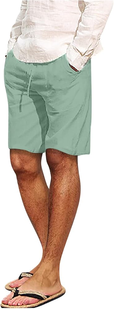 Men's Casual 7" Cotton Linen Shorts Drawstring Summer Beach Shorts with Pockets Shorts for Men Casual Summer