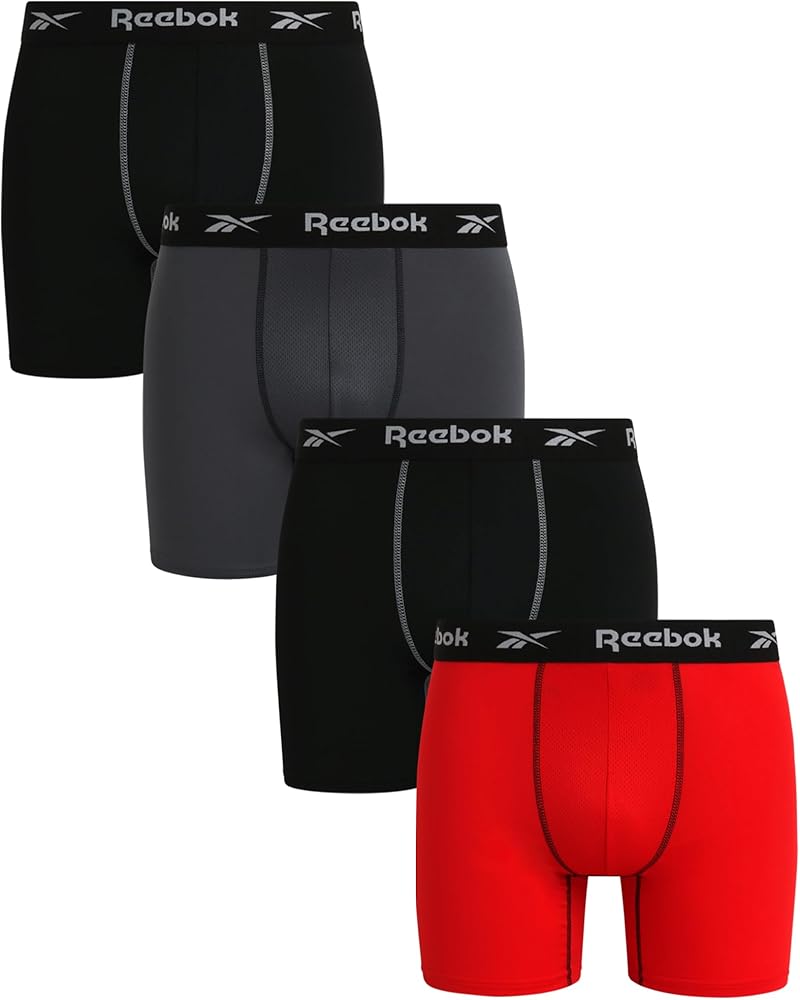 Rebook Men's Underwear - 4 Pack Breathable Performance Mens Boxer Briefs - Moisture Wicking Active Mens Underwear Pack S-4XL