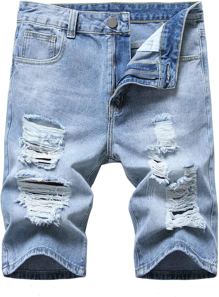 LAMKUKU Men’s Denim Shorts for Men Ripped Short Jeans Summer