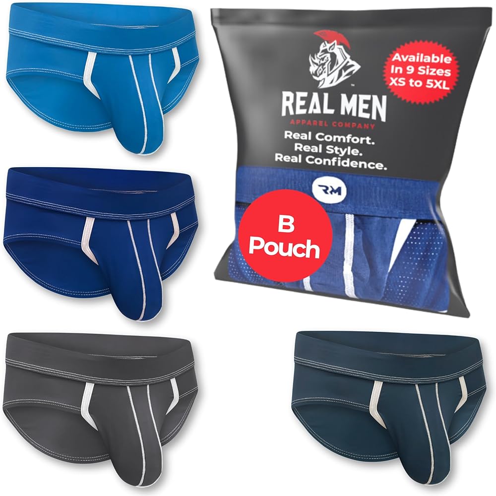 Bulge Enhancing Pouch Sport Brief Underwear for Men – 1 or 4 Pack Ice Silk Briefs with Size B or D Sized Pouch