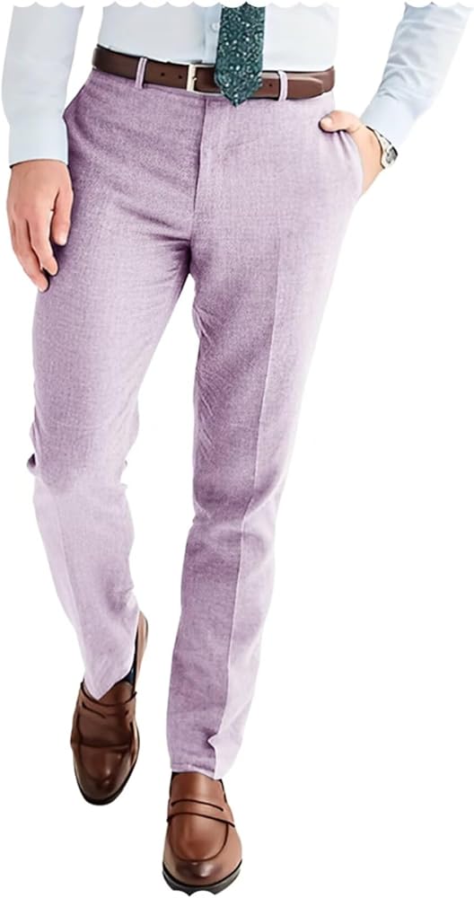 Men's Flat Front Linen Dress Suit Pant Slim Fit Casual Summer Beach Trousers for Men