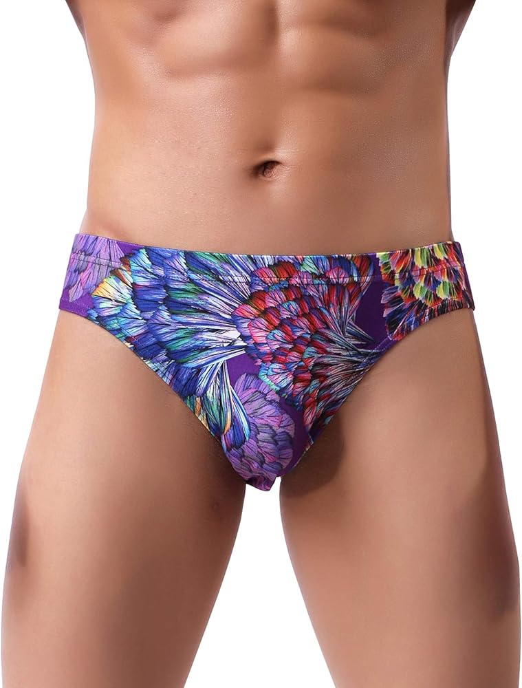 WINDAY Men's Briefs Ice Silk Triangle Bikinis Underwear print Breathable Briefs