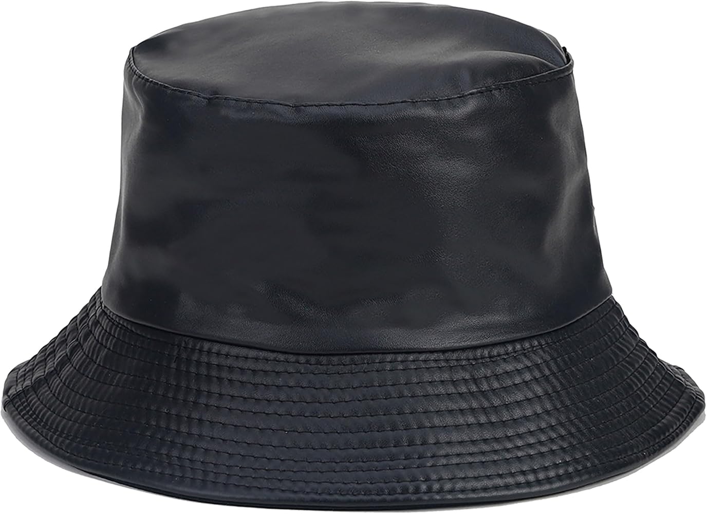 PU Leather Metallic Bucket Hat Trendy Solid Color Fishing Cap Reversible Packable Sun Hats for Women, Men