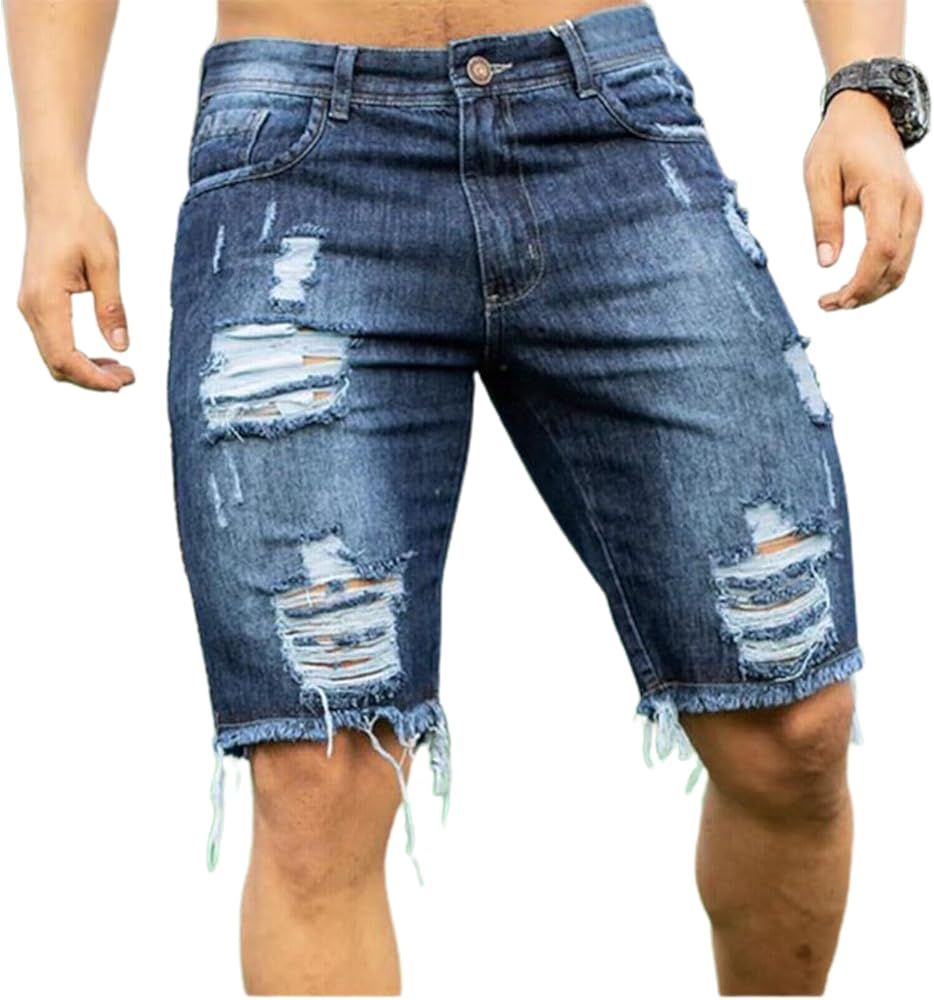 Mens Ripped Distressed Skinny Slim Fit Jean Shorts