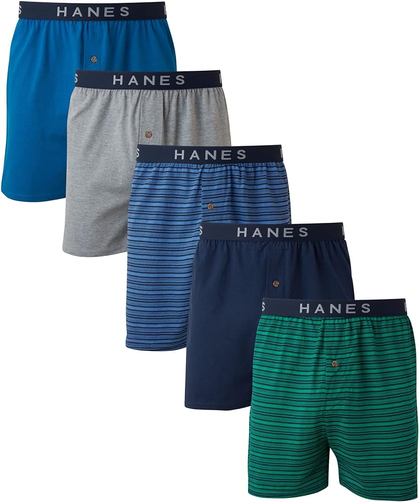 Hanes Men's 5-Pack Ultimate Dyed Exposed Knit Boxer with ComfortFlex Waistband-Assorted Colors