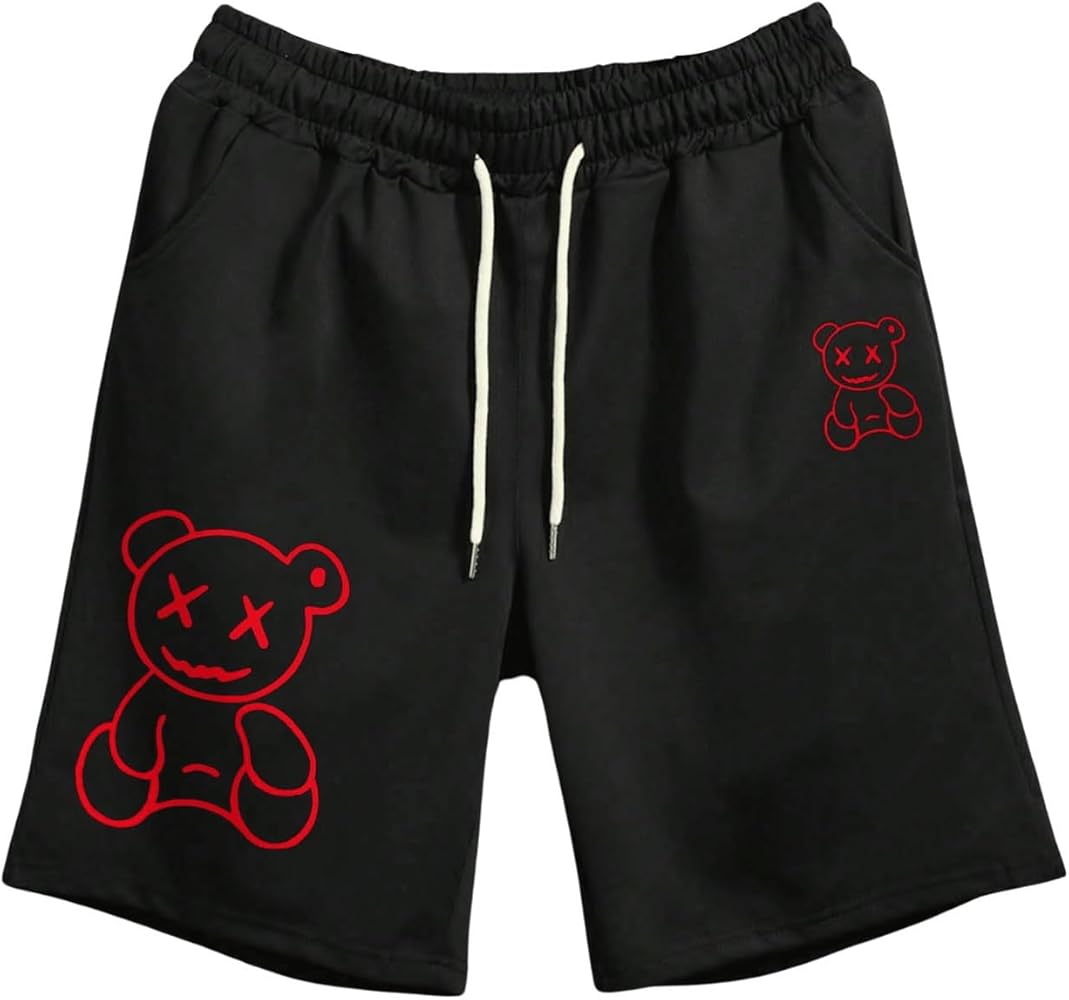 GORGLITTER Men's Bear Graphic Drawstring Waist Active Track Drippy Shorts