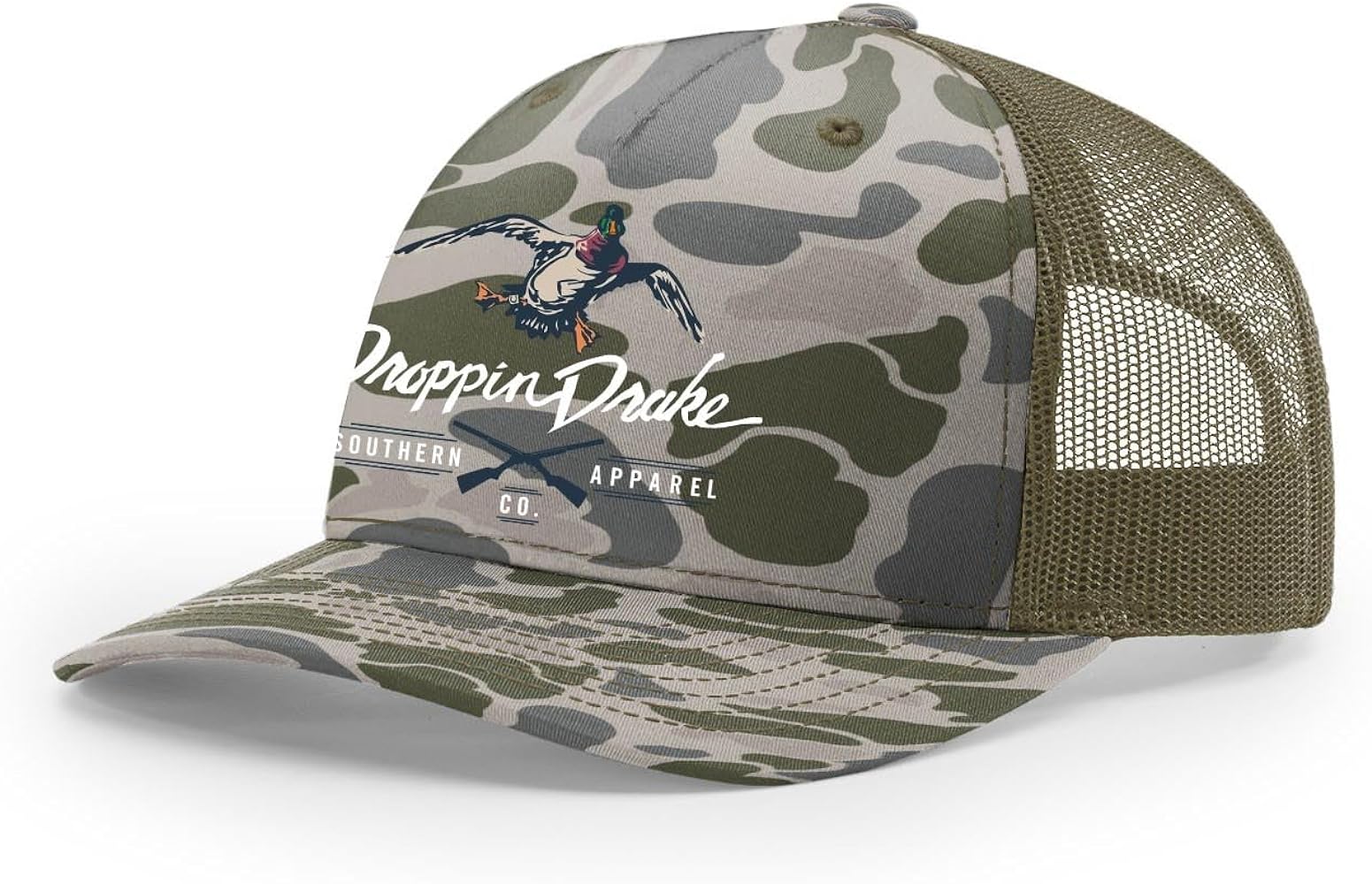 Droppin Drake Mallard Duck and Gun X Logo Mesh Back Trucker