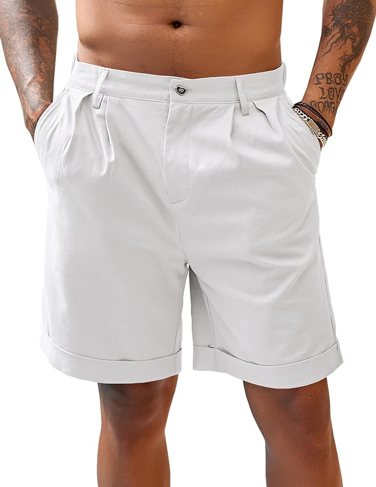 COOFANDY Men’s Linen Shorts Classic Fit Casual Elastic Waist Summer Beach Shorts