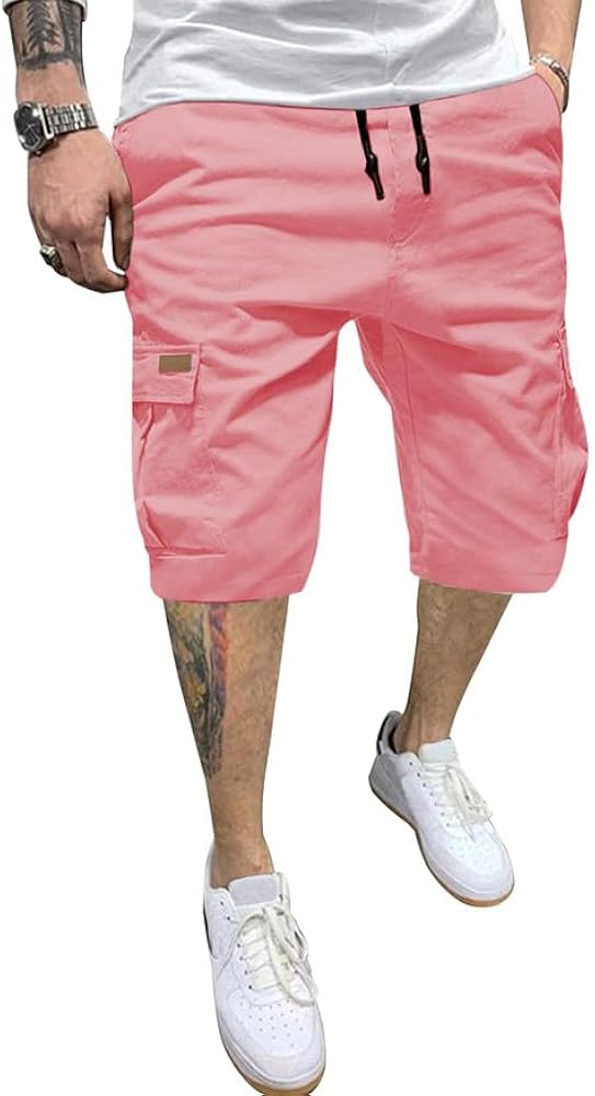 JMIERR Mens Casual Twill Cargo Shorts Cotton Drawstring Classic Cargo Stretch Short with 6 Pockets