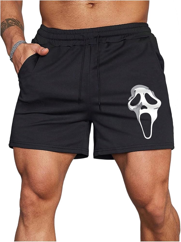 SHENHE Men's Gothic Graphic Shorts Y2K Ghostface Drawstring Casual Summer Shorts