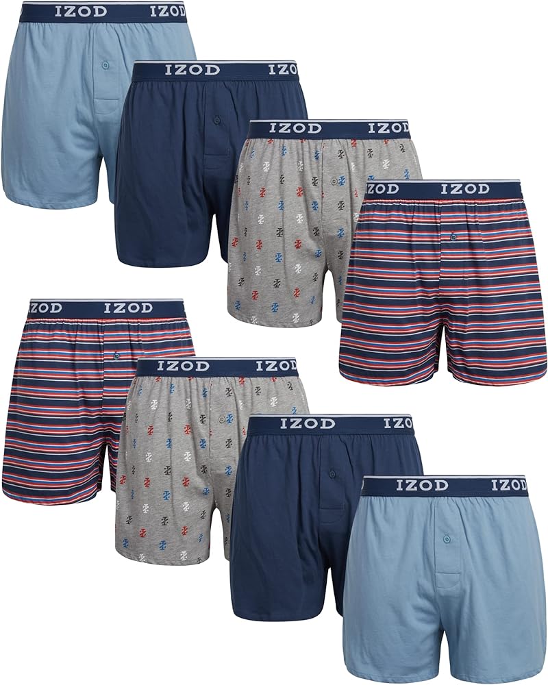 IZOD Men's Boxer Shorts - 8 Pack Classic Knit Mens Underwear Boxers with Functional Fly - Breathable Boxers for Men (M-2XL)