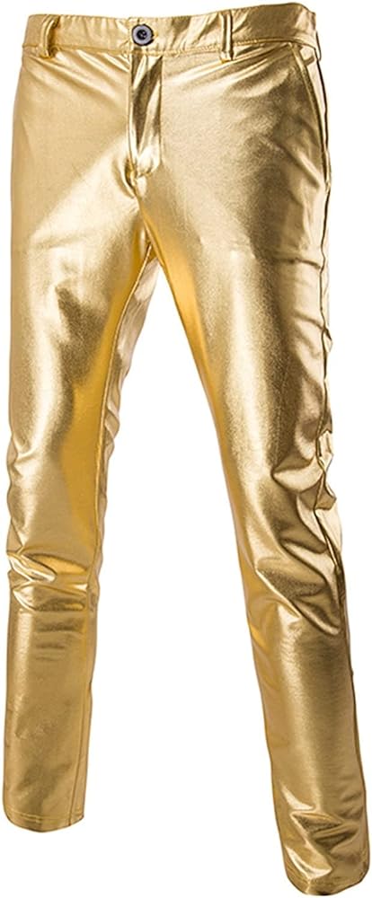 ZEROYAA Mens Night Club Metallic Gold Suit Pants/Straight Leg Trousers