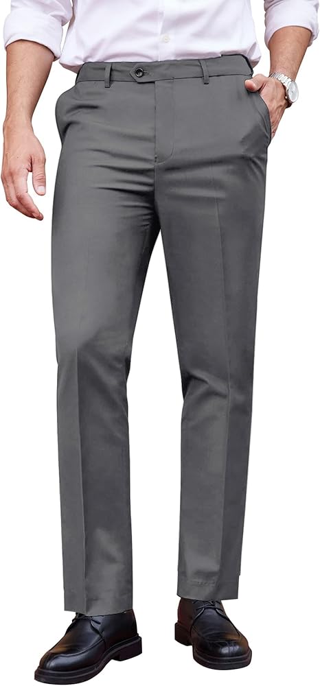 COOFANDY Men's Classic Fit Dress Pants Flat Front Straight Formal Pants Wrinkle Free Expandable Waist Suit Pants