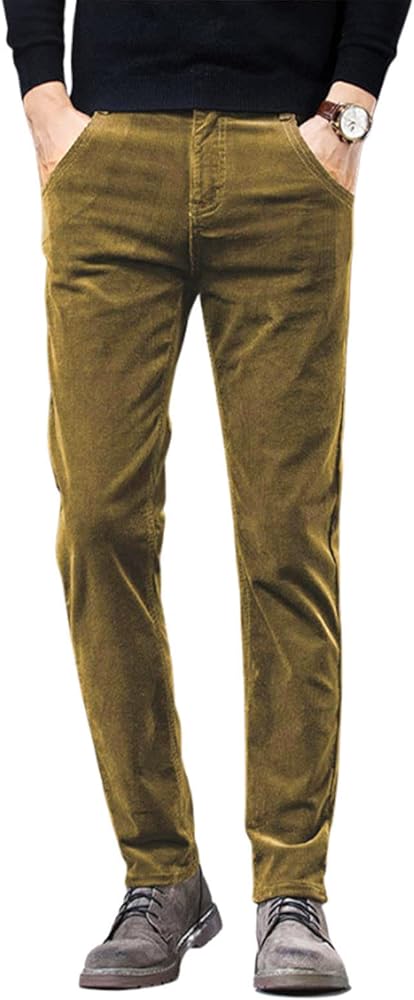 utcoco Men's Cotton Slim Fit Corduroy Pant Straight-Leg Corduroy Pant for Men