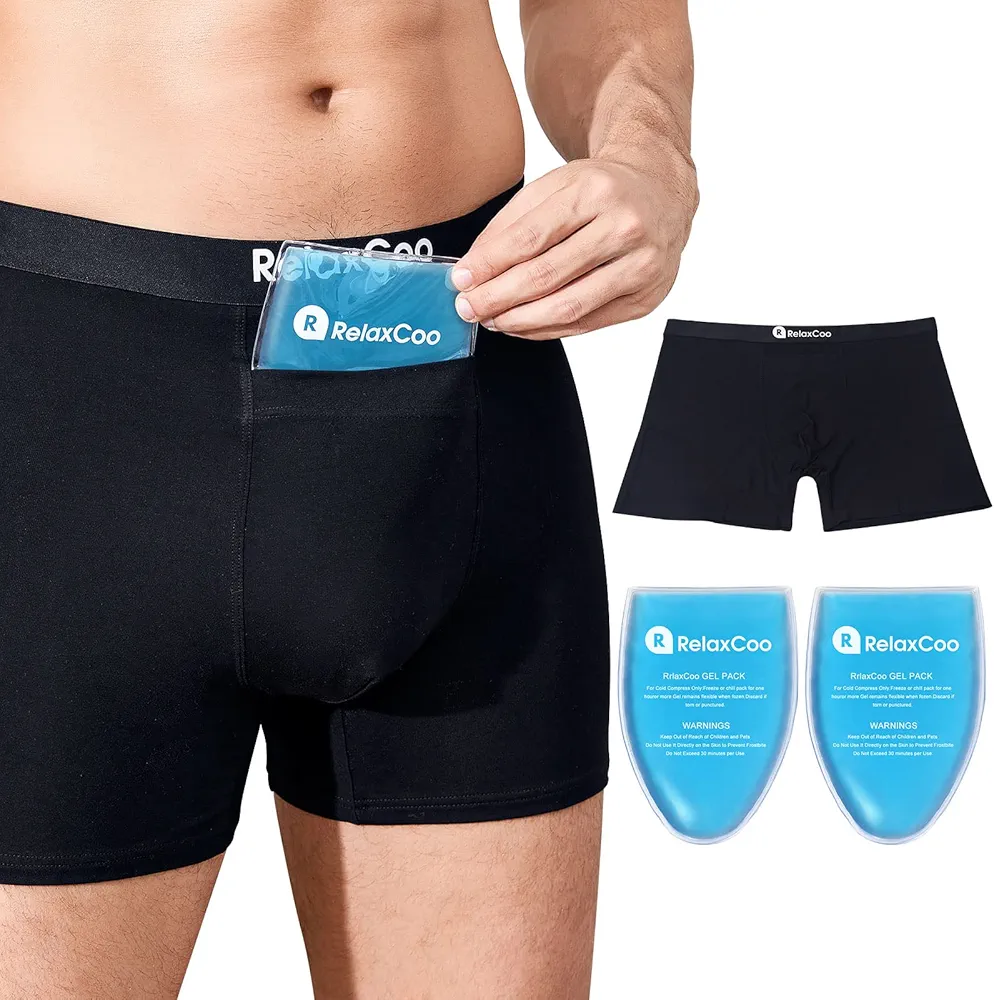 Vasectomy Underwear with 2 Custom Fit Ice Packs and Snug Boxer Briefs for Testicular Support and Pain Relief- M Black…