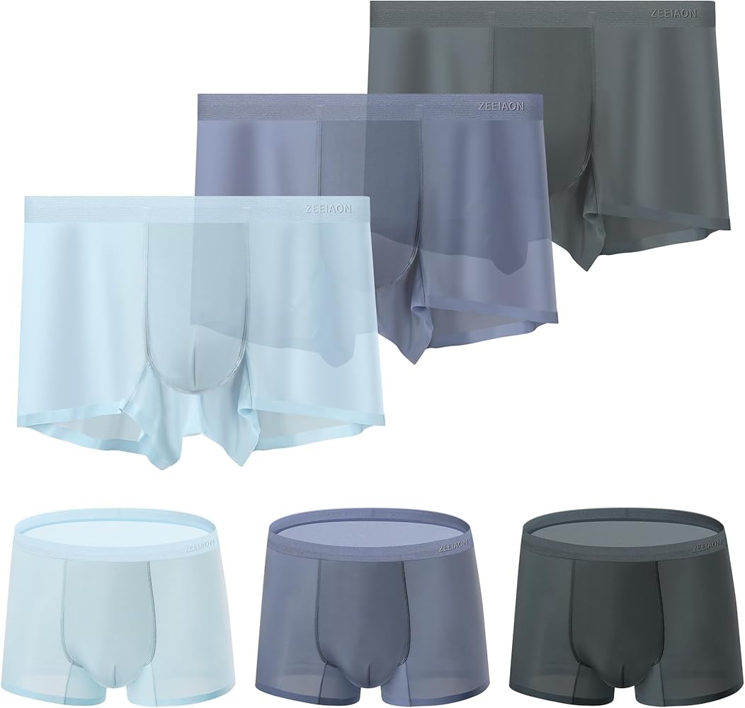 Men's Underwear Boxer Briefs Ice Silk Viscose Comfortable Cool Seamless Underwear Trunks 3-Pack