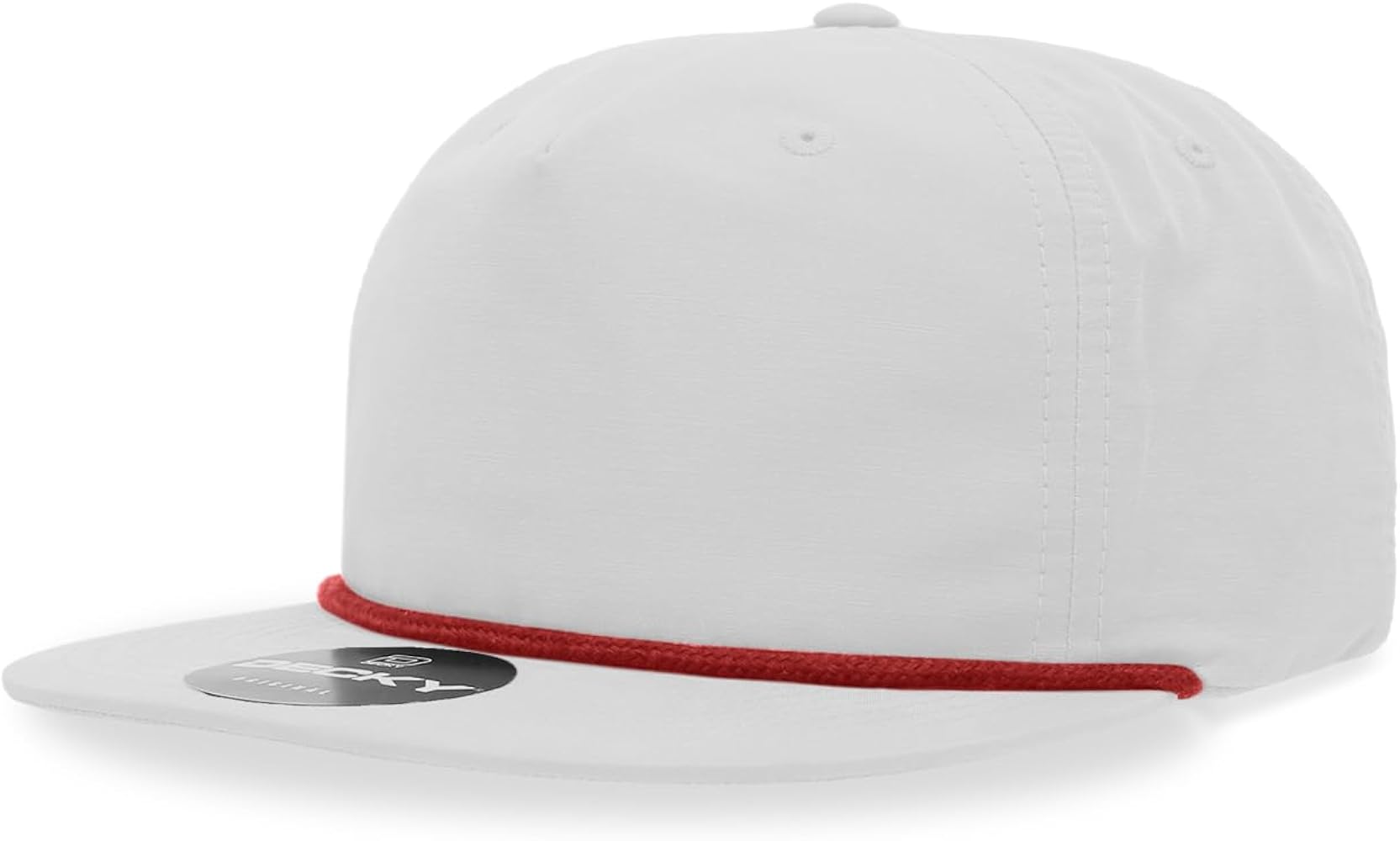 DECKY Standard 5 Panel High Profile Relaxed Cotton Blend Rope Hat, White/Red