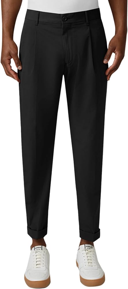 Runcati Mens Slim Fit Dress Pants Casual Stretch Tapered Pleated Business Pants