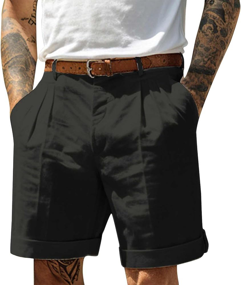 Men's Casual Chino Shorts Pleated Front Short Casual Lightweight Summer Golf Shorts Mens Pants, S-3XL