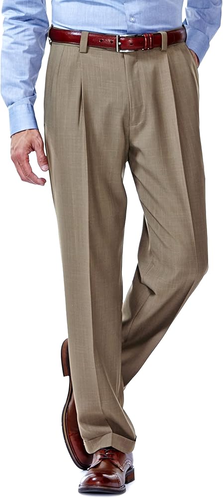 Haggar Men's E-CLO Repreve Stria Pleat Front Dress Pant