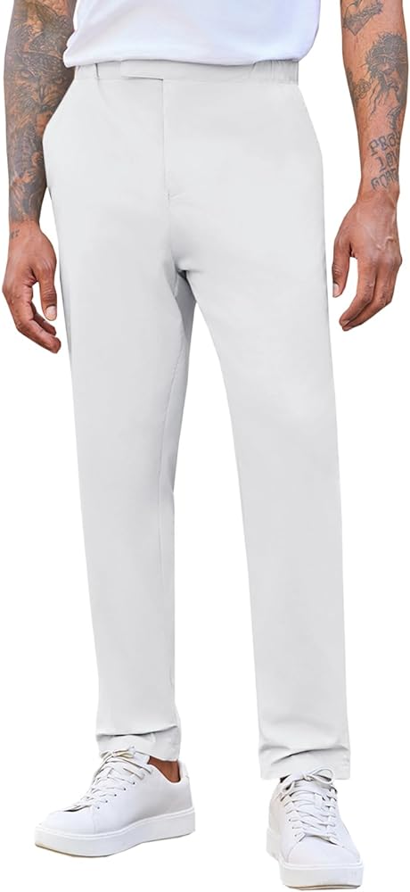 Runcati Mens Chino Dress Pants Slim Fit Golf Stretch Casual Tapered Trousers