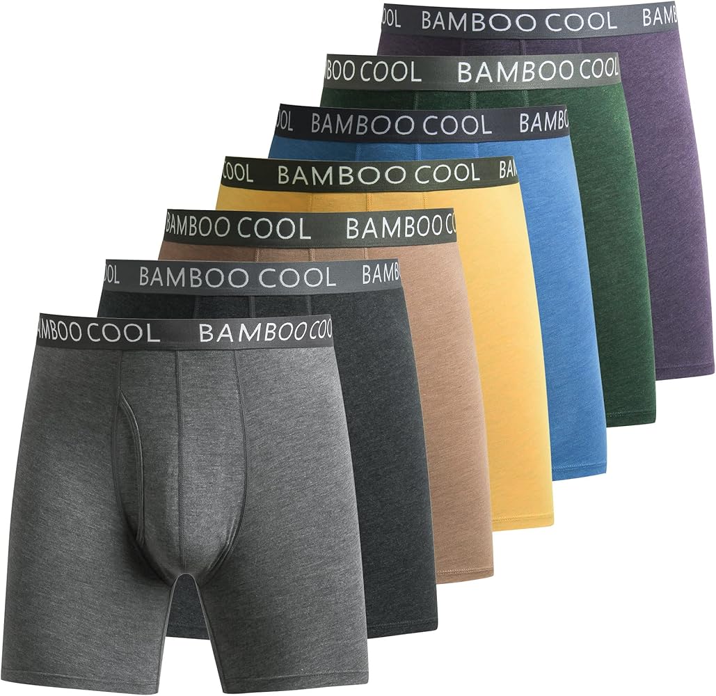 BAMBOO COOL Men’s Underwear Boxer Briefs 7-Pack Breathable and Soft with Fly Underwear for Men