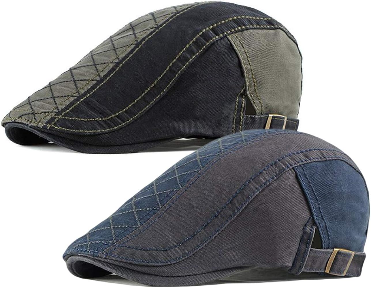 2 Pack Men's Cotton Flat Cap Ivy Gatsby Newsboy Hat