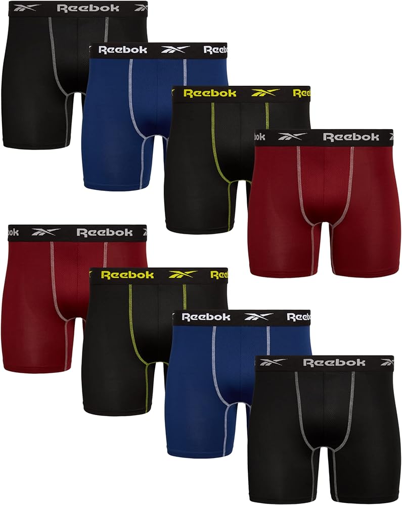 Reebok Men's Boxer Briefs - 8 Pack Soft Quick Dry Performance Boxers for Men - Moisture Wicking Active Boxer Briefs (S-XL)