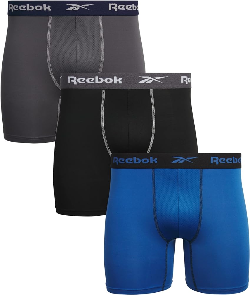 Reebok Men's Boxer Briefs – 3 Pack Performance Mens Underwear Boxer Briefs with Fly Pouch - Athletic Underwear for Men (S-XL)