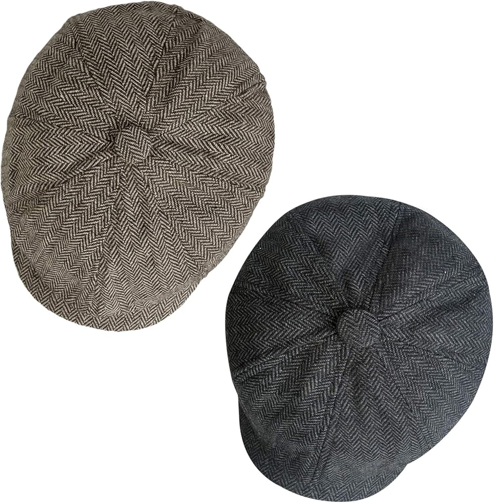 2 Pack Newsboy Hats for Men Classic 8 Panel Wool Blend Ivy Hat