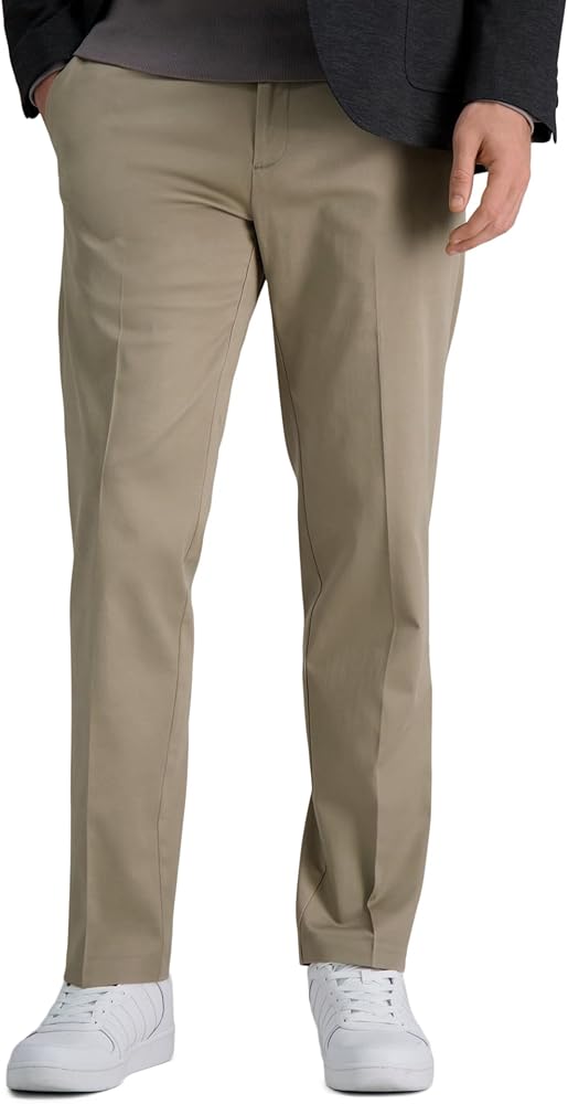 Haggar Men's Iron Free Premium Khaki Straight Fit Flat Front Flex Waistband Casual Pant