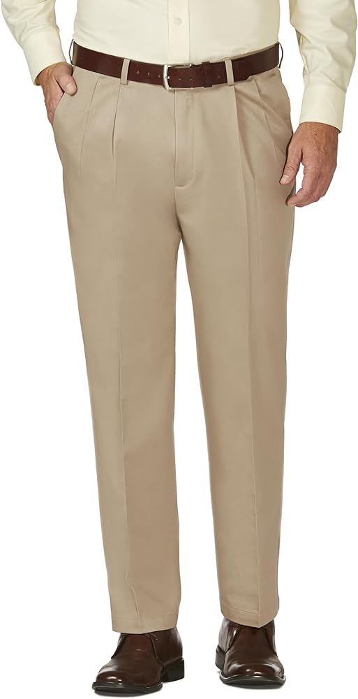 HAGGAR Mens Work to Weekend Hidden Expandable Waist Classic Fit Pleated Front Pant