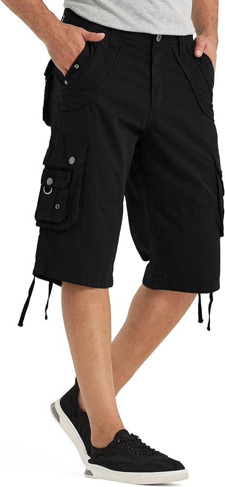 Men's Long Cargo Shorts below Knee Length Relaxed Fit Casual with Pockets